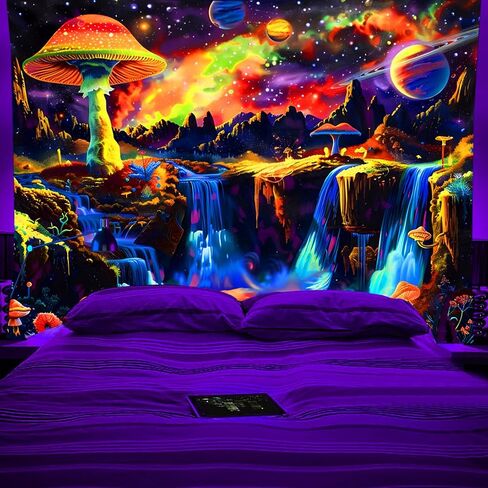 Koonafy Blacklight Jellyfish نسيج الأشعة فوق البنفسجية رد الفعل قنديل البحر الخيال المحيط تحت الماء نسيج الجدار شنقا كبير نسيج Trippy نسيج سحري نسيج الفن لغرفة النوم (50''X60'') in Kuwait