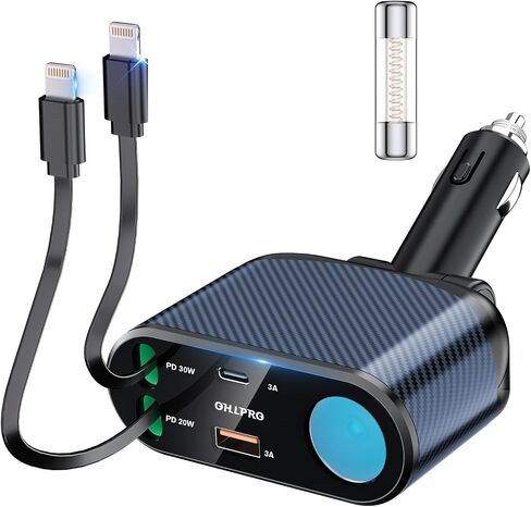 OHLPRO 5 in 1 Retractable Car Charger, 168W USB C Cigarette Lighter Adapter, Fast Car Phone Charger Built-in Replaceable Fuse, Socket Splitter with Dual USB Ports, Fit for Phone, iPad, Galaxy, GPS in Saudi Arabia