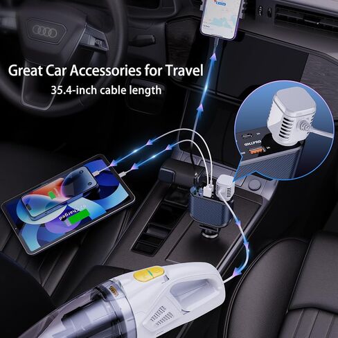 OHLPRO 5 in 1 Retractable Car Charger, 168W USB C Cigarette Lighter Adapter, Fast Car Phone Charger Built-in Replaceable Fuse, Socket Splitter with Dual USB Ports, Fit for Phone, iPad, Galaxy, GPS in Saudi Arabia