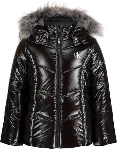 Calvin Klein Girls' Hooded Winter Puffer Jacket, Full-Length Heavy Weight Coat with Fleece Lining, Purple Aerial, 16 in Kuwait