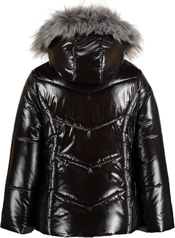 Calvin Klein Girls' Hooded Winter Puffer Jacket, Full-Length Heavy Weight Coat with Fleece Lining, Purple Aerial, 16 in Kuwait
