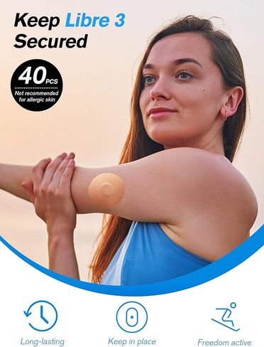 40 Pack Libre 3 Sensor Cover, Waterproof Adhesive Patches for Libre 3, Pre-Cut Back Pack Strong Adhesive CGM Tape with No Glue in The Center (Black) in Saudi Arabia