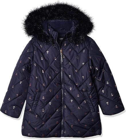Nautica Girls' Heavyweight Hooded Winter Puffer Coat with Full Length Zipper, Peacoat Sparkle, 16 in Saudi Arabia
