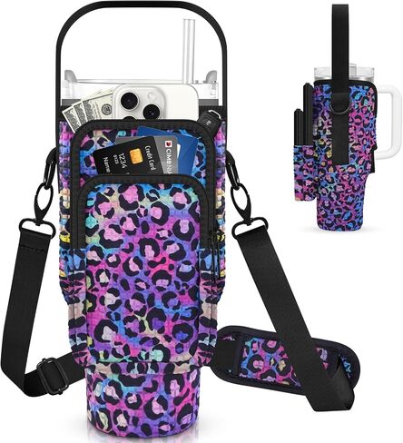Watter Bottle Carrier Bag with Detachable Pocket Compatible with Stanley& Simple Morden 40oz Tumbler with Handle,Water Cup Holder with Adjustable Shoulder Strap& Carabiner for Stanley Cup Accessories in Saudi Arabia