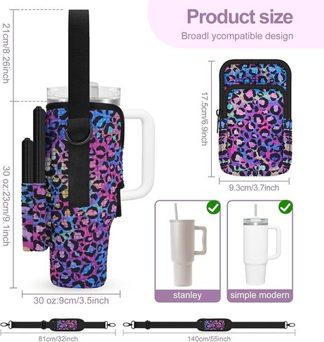 Watter Bottle Carrier Bag with Detachable Pocket Compatible with Stanley& Simple Morden 40oz Tumbler with Handle,Water Cup Holder with Adjustable Shoulder Strap& Carabiner for Stanley Cup Accessories in Saudi Arabia