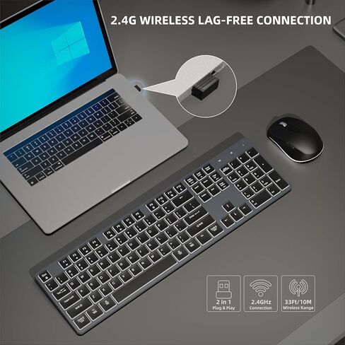 لوحة مفاتيح وماوس لاسلكيين، تصميم مضغوط مريح ورفيع للغاية، لوحة مفاتيح USB صامتة لاسلكية 2.4 جيجا هرتز وماوس لنظام التشغيل Windows، Mac OS، الكمبيوتر، سطح المكتب، الكمبيوتر الشخصي، الكمبيوتر المحمول - أخضر أبيض in Kuwait