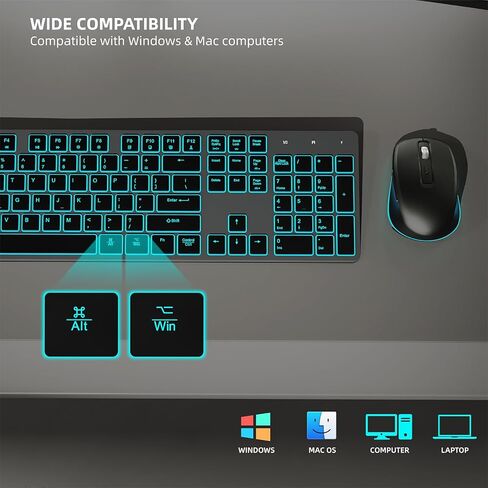 لوحة مفاتيح وماوس لاسلكيين، تصميم مضغوط مريح ورفيع للغاية، لوحة مفاتيح USB صامتة لاسلكية 2.4 جيجا هرتز وماوس لنظام التشغيل Windows، Mac OS، الكمبيوتر، سطح المكتب، الكمبيوتر الشخصي، الكمبيوتر المحمول - أخضر أبيض in Kuwait