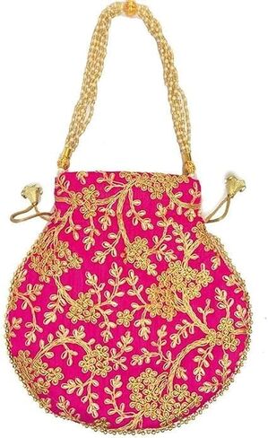 Indian Ethnic Potli Bag Ladies Handbag Purse for Bridal Batwa Pearls Handle Purse Clutch Purse for Women, Girls in Kuwait