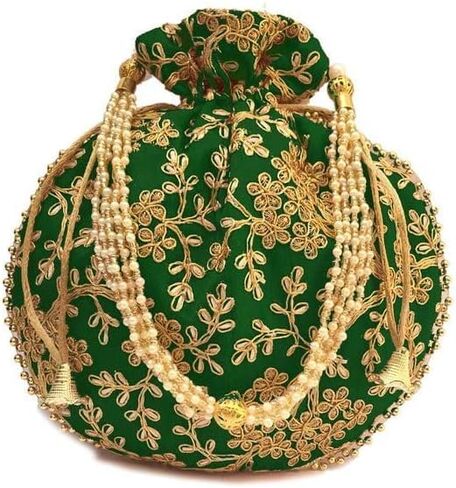 Indian Ethnic Potli Bag Ladies Handbag Purse for Bridal Batwa Pearls Handle Purse Clutch Purse for Women, Girls in Kuwait