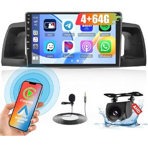 راديو سيارة Hikity 4+64G ستيريو لسيارة Toyota Corolla EX 2007-2012 مع شاشة لمس 9 بوصة، Carplay/Android Auto GPS Navigation/Mirror Link/Hi-Fi/Bluetooth+كاميرا احتياطية AHD