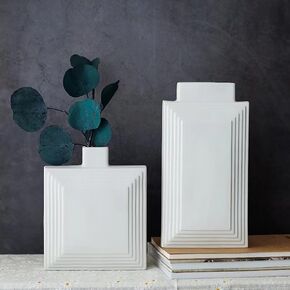 Rustic White Ceramic Farmhouse Flower Vase for Home Decor Living Room,Terracotta Vintage Vase Neutral Tall Clay Vases Boho Decorative Vase Perfect for Table, Mantel, and Shelf Decor - 9 Inch
