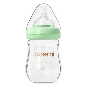 Oberni Baby Bottle – Wide Neck Glass Bottles - Breastfeeding System 5 oz with Slow Flow Teats, 3 Pack, Pink