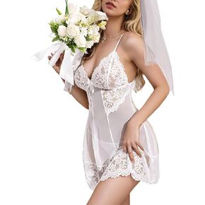 Lingerie for Women Lace Babydoll Strap Chemise Halter Teddy V Neck Mesh Wedding Nightie Bridal Nightdress S-4XL