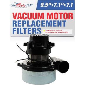 LifeSupplyUSA Central Vacuum 2 Stage Motor Replacement, 120V, 1200 Watt High Suction Tangential Bypass Discharge Blower Horn with Wires