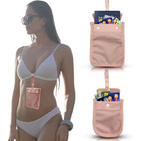 RFID Undercover Bra Wallet - Hidden Travel Pouch with Adjustable Elastic Strap for Credit Cards, Money, and Valuables - Secret Stash Pocket for All Bra Sizes (Beige)
