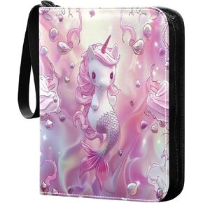 SDMKA Cute Unicorns Pink Card Binder 4-Pocket, 400 Pockets Trading Cards Holder Games Card Albums Storage Organizer Case for Football, Baseball Cards
