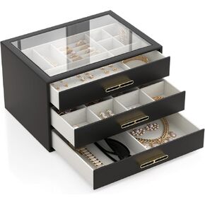 Jewelry Box for Women, 3-Layer Drawer Jewelry Organizer with Clear lid, Large Jewelry Boxes Accessory for Necklaces, Rings, Earrings, Bracelets Storage, For Girls & Moms - Cloud White