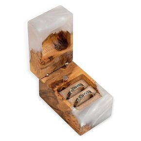 RWA resinwood.art – Resin & Wood Engagement Box for luxury rings, Unique Resin ring holder for Proposal, Wedding, Luxury Wooden Gift Ring Box Display (Platinum, double ring box)