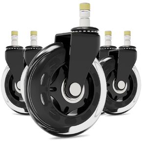 Rubber Office Chair Wheels Replacement - Set of 5 Universal Fit Chair Caster Wheels - Smooth and Quiet Desk Chair Wheels