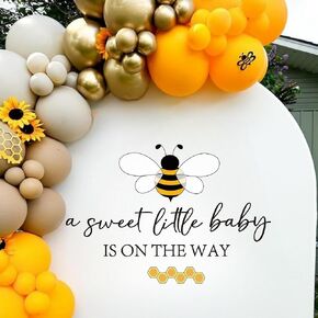 لافتة استحمام الطفل What Will Baby Bee - ملصق علامة تكشف عن الجنس، ديكورات حمام الطفل بطابع نحلة العسل للحفلات، قوس البالون، الخلفية...
