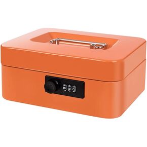 Cash Box with Slot for Kids Small Cash Box with Money Tray and Key Lock Mini Metal Lock Box for Money Safe 4.9" x 3.7" x 2.4" Orange