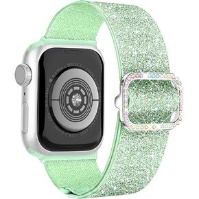 Wipalor Sparkly Stretchy Nylon Band Fit Bling Apple Watch Bands for Women 46mm 44mm 45mm 42mm 49mm, Elastic Sport iWatch Bands for Cute Glitter iPhone Watch Band Series 10 9 8 7 6 5 SE 4 3 Ultra-Black