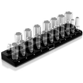 Olsa Tools Magnetic Socket Organizer | 6 Piece Socket Holder Set | 1/2-inch, 3/8-inch, & 1/4-inch Drive | Metric Black, SAE Green | Holds 143 Sockets | Professional Quality Tool Organizers