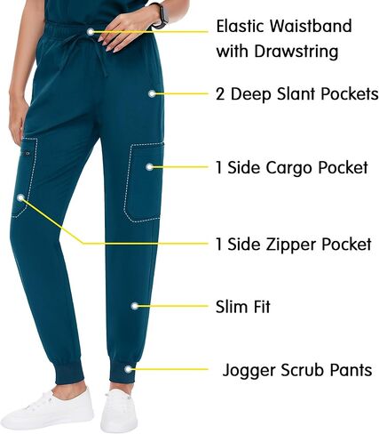 سراويل Fitglam النسائية الطبية للتنظيف الطبي للركض للنساء بحزام خصر مطاطي مع رباط مقاس نحيف 6 جيوب in Kuwait