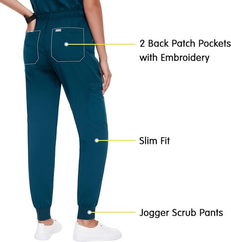 سراويل Fitglam النسائية الطبية للتنظيف الطبي للركض للنساء بحزام خصر مطاطي مع رباط مقاس نحيف 6 جيوب in Kuwait