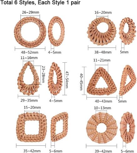 PH PandaHall 12pcs Rattan Woven Reed Cane Charms Connector Pendants Linking Rings Geometric Round Oval Bohemian Circle for Straw Wicker Braid Earrings Jewelry Making in Saudi Arabia