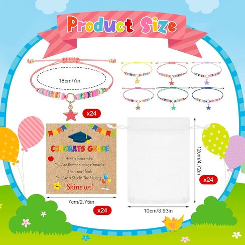 Trnayi 24 Set Graduation Beaded Bracelets Bulk Kindergarten Graduation Bracelet with Wish Cards 4 x 5 Inch Organza Bags Colorful Adjustable Grad Bracelets Bulk for Boys Girls Toddler in Saudi Arabia