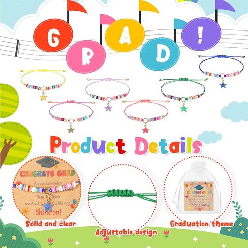 Trnayi 24 Set Graduation Beaded Bracelets Bulk Kindergarten Graduation Bracelet with Wish Cards 4 x 5 Inch Organza Bags Colorful Adjustable Grad Bracelets Bulk for Boys Girls Toddler in Saudi Arabia