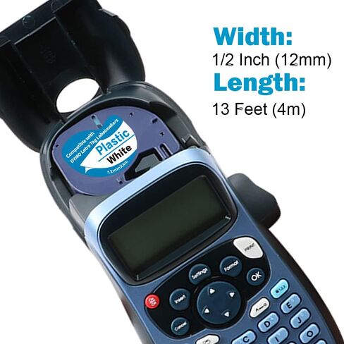 5 عبوات متوافقة مع Dymo Letratag Refills 91202 91332 S0721620 شريط صانع الملصقات البلاستيكي 12 مم × 4 م 1/2 بوصة × 13 بوصة، تعمل مع علامة Dymo Letra LT-100H LT-100T Plus 200B QX50 XR XM 2000 أسود على أصفر in Kuwait