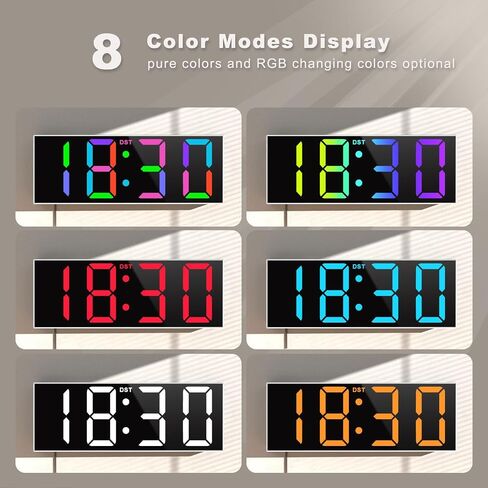 JALL 12'' Large Digital Wall Clock with Remote Control, Big LED Screen Dispaly, 8 RGB Colors, DST, Night Light for Living Room, Bedroom, Gift for Elderly in Saudi Arabia