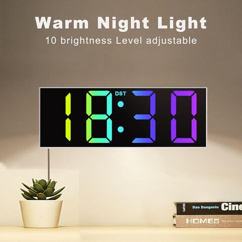 JALL 12'' Large Digital Wall Clock with Remote Control, Big LED Screen Dispaly, 8 RGB Colors, DST, Night Light for Living Room, Bedroom, Gift for Elderly in Saudi Arabia