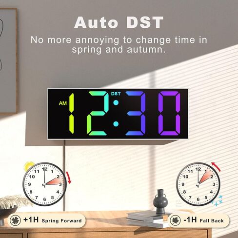 JALL 12'' Large Digital Wall Clock with Remote Control, Big LED Screen Dispaly, 8 RGB Colors, DST, Night Light for Living Room, Bedroom, Gift for Elderly in Saudi Arabia