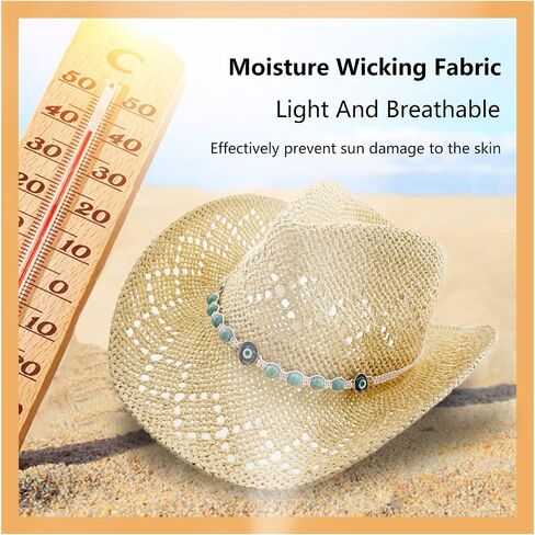 Straw Cowboy Hats, Cowgirl Sun Hats,Western Cowboy Hats for Men & Women's,Beach Hat, Woven Shapeable,Two Decorative Bands in Saudi Arabia