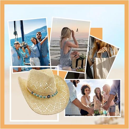 Straw Cowboy Hats, Cowgirl Sun Hats,Western Cowboy Hats for Men & Women's,Beach Hat, Woven Shapeable,Two Decorative Bands in Saudi Arabia