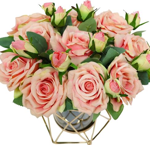 Faux Flowers with Vase, Silk Peony Bouquet Artificial Flowers in Vase, Fake Flowers Floral Arrangement for Home Decor Indoor, Table Centerpieces Flowers Decoration for Farmhouse (White Peony) in Saudi Arabia