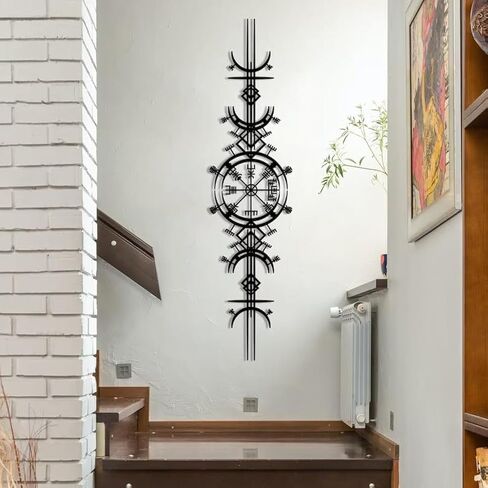 NORTH KAISER Metal Wall Art - Viking Wayfinders Wall Decor - Extraordinary Vegvisir Sculpture - Viking Symbol Wall Hanging - Rune Circle with Mjölnir - Old Norse Sign (Black - 23.6'' x 5.9'' / 60 x 15 in Saudi Arabia