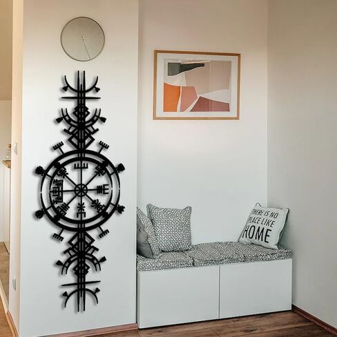 NORTH KAISER Metal Wall Art - Viking Wayfinders Wall Decor - Extraordinary Vegvisir Sculpture - Viking Symbol Wall Hanging - Rune Circle with Mjölnir - Old Norse Sign (Black - 23.6'' x 5.9'' / 60 x 15 in Saudi Arabia
