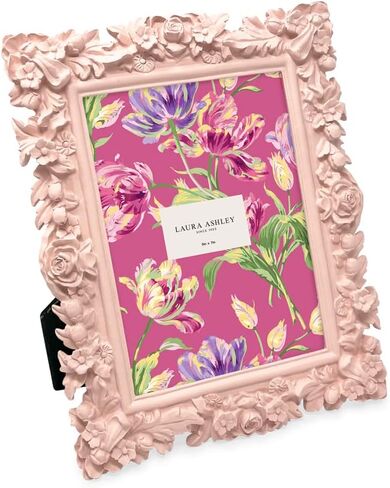 Laura Ashley 4x6 Pink Floral Textured Hand-Crafted Resin Picture Frame with Easel, for Tabletop & Wall Display, Decorative Floral Design Home Décor, Photo Gallery, Art & More (4x6, Pink) in Saudi Arabia