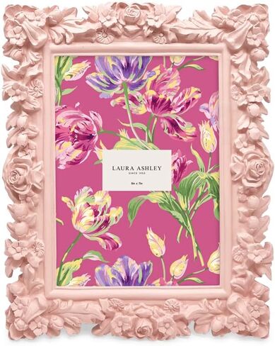 Laura Ashley 4x6 Pink Floral Textured Hand-Crafted Resin Picture Frame with Easel, for Tabletop & Wall Display, Decorative Floral Design Home Décor, Photo Gallery, Art & More (4x6, Pink) in Saudi Arabia