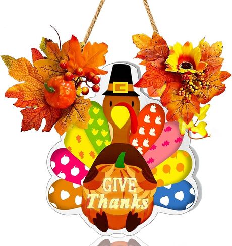 [ Timer ] Lighted Happy Thanksgiving Wreath Sign for Front Door Decor Turkey Maple Leaves Thanksgiving Wood Hanging Sign Battery Operated Warm Light Thanksgiving Decoration Indoor Outdoor Home in Saudi Arabia