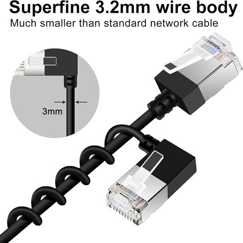 Ultra Thin Ethernet Cable 90° Downward Angle 5Feet. Flexible and Slim Rj45 Cat 6 LAN cord Gigabit Applicable to PC.Router. Printer.(Black) in Saudi Arabia