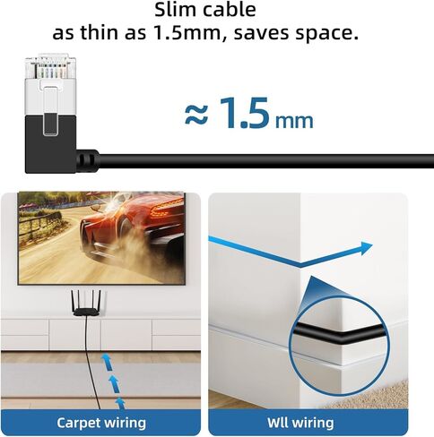 Ultra Thin Ethernet Cable 90° Downward Angle 5Feet. Flexible and Slim Rj45 Cat 6 LAN cord Gigabit Applicable to PC.Router. Printer.(Black) in Saudi Arabia