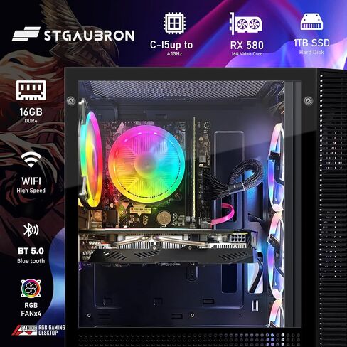 STGAubron-Gaming PC Computer Desktop-RX 560 4GB-Intel i7 Xeon E5 3.0GHz-16GB RAM-512GB SSD WiFi BT-5.0,W10H64, RGB Fanx3, RGB Keyboard & Mouse & Mouse Pad-Gaming Computer Tower-for Gamer,Streaming in Saudi Arabia
