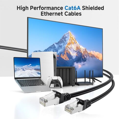كابل ماترز 10 جيجابت في الثانية 10 حزم كابل إيثرنت قصير محمي Cat6A بطول 7 أقدام (SSTP، كابل إيثرنت محمي SFTP، كابل Cat6 محمي، كابل شبكة محمي Cat 6) باللون الأسود in Saudi Arabia