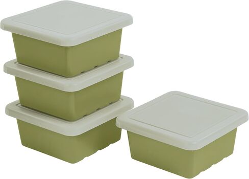 ECR4Kids Square Bin with Lid, Storage Containers, Hunter Green, 4-Pack in Saudi Arabia