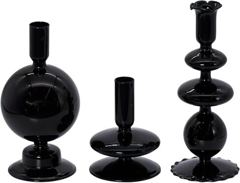 Green Tall Candle Holders, Glass Candle Holders Cute Whimsical for Table Centerpiece, Retro Taper Candle Holder Set (3 pcs, Green) in Saudi Arabia